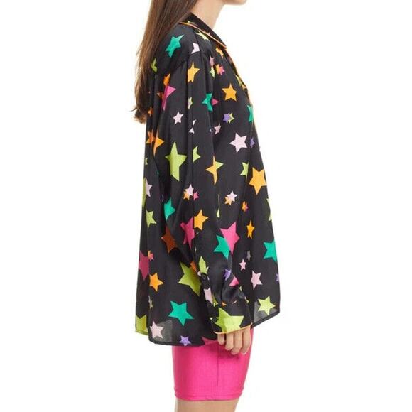 BP. NEW $49 Be Proud Gender Inclusive Print Satin Shirt Shooting‎ Star Small - Picture 4 of 6